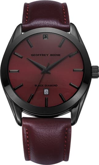 Genuine Black Diamond Leather Strap Watch, 41mm - 0.001ct.