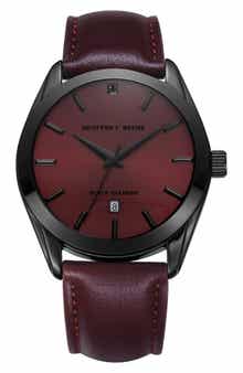 GEOFFREY BEENE Genuine Black Diamond Leather Strap Watch, 41mm - 0.001ct.