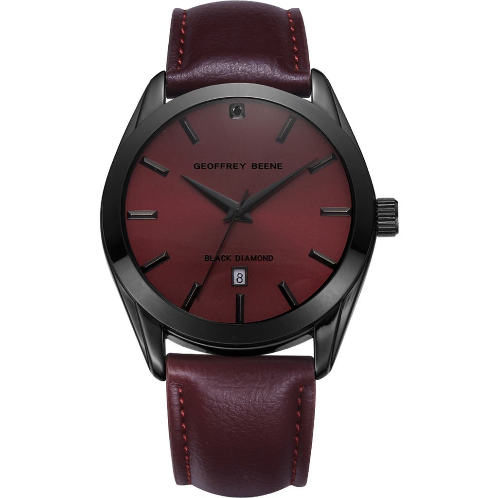 Geoffrey Beene Genuine Black Diamond Leather Strap Watch, 41mm In Brown