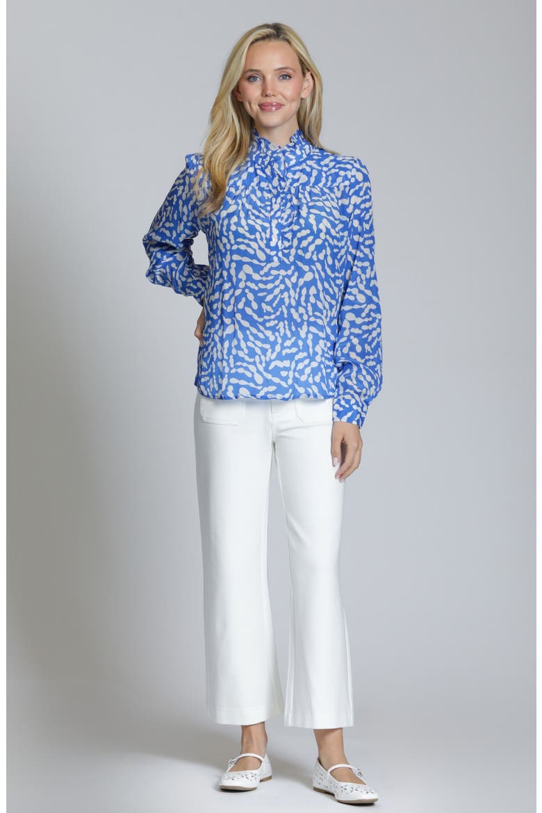 Ruffle Placket Top, Alternate, color, BLUE/WHITE