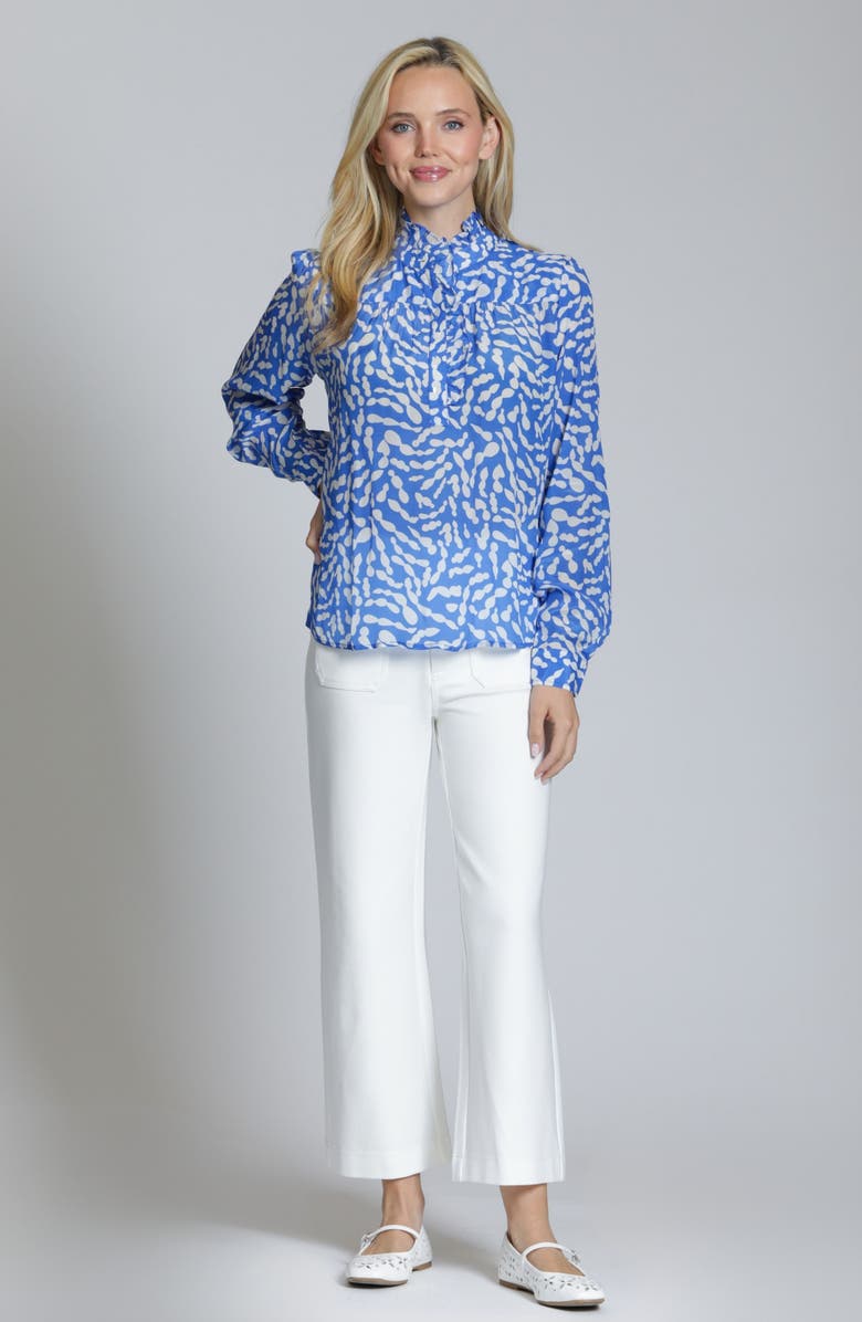 APNY Ruffle Placket Top, Alternate, color, Blue/White