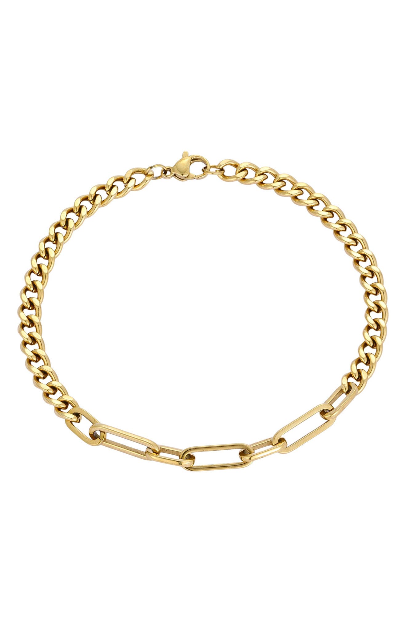 Men's 18k Gold Plated Curb & Paperclip Chain Necklace