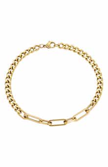 Men's 18k Gold Plated Curb & Paperclip Chain Necklace