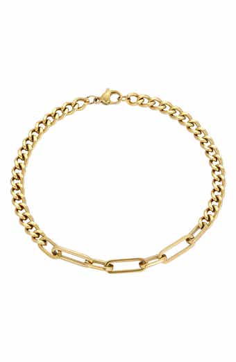 Men's 18k Gold Plated Curb & Paperclip Chain Necklace