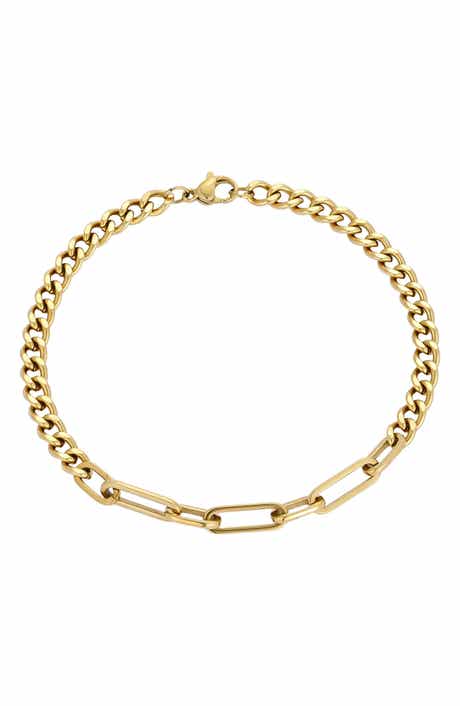 Men's 18k Gold Plated Curb & Paperclip Chain Necklace