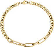Adornia Men's 18k Gold Plated Curb & Paperclip Chain Necklace