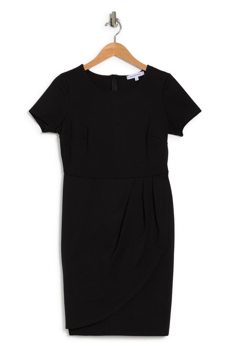 Boatneck Pleated Sheath Dress, Alternate, color, BLACK