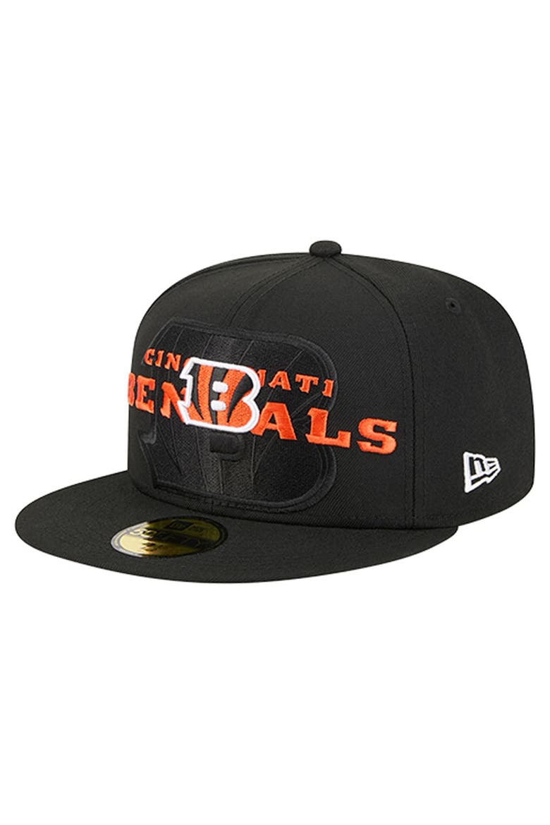 Men's New Era  Black Cincinnati Bengals Overlap Wordmark 59FIFTY Fitted Hat, Alternate, color, Black