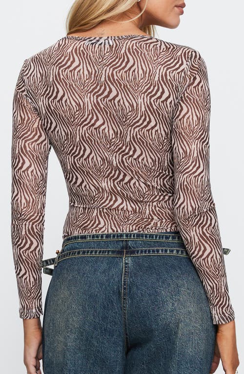 Princess Polly Believe Me Abstract Zebra Print Mesh Top In Brown