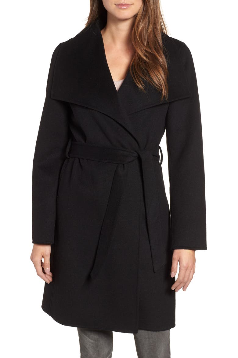 Ellie Double Face Wool Blend Wrap Coat, Main, color, BLACK