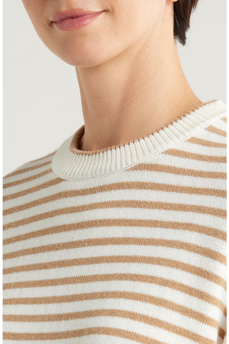 Suki Stripe Cotton Crewneck Sweater, Alternate, color, OAK STRIPE