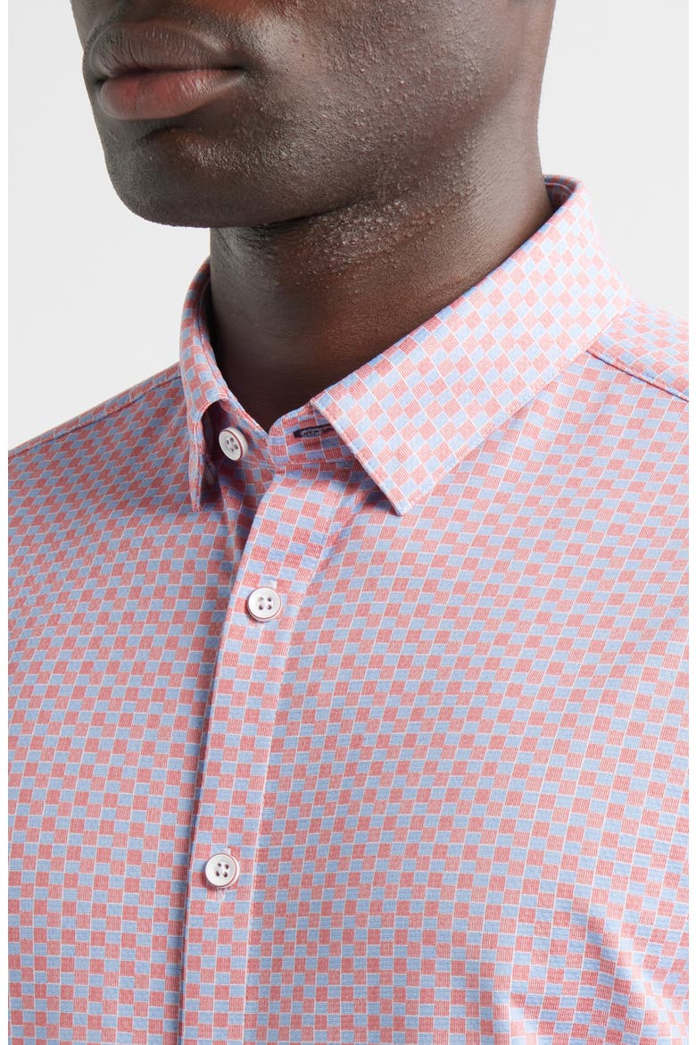 Halyard Trim Fit Check Short Sleeve Button-Up Shirt, Alternate, color, LIGHT PASTEL RED TRIM