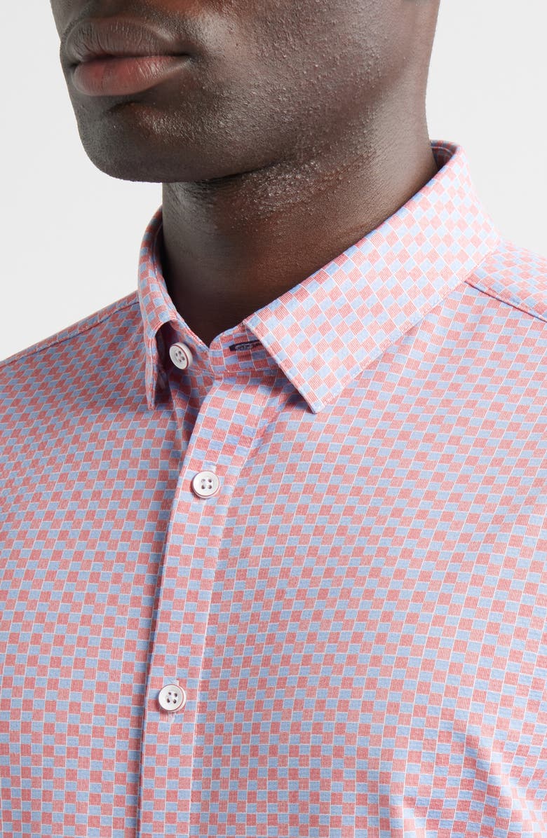 Mizzen+Main Halyard Trim Fit Check Short Sleeve Button-Up Shirt, Alternate, color, Red Clay Weave