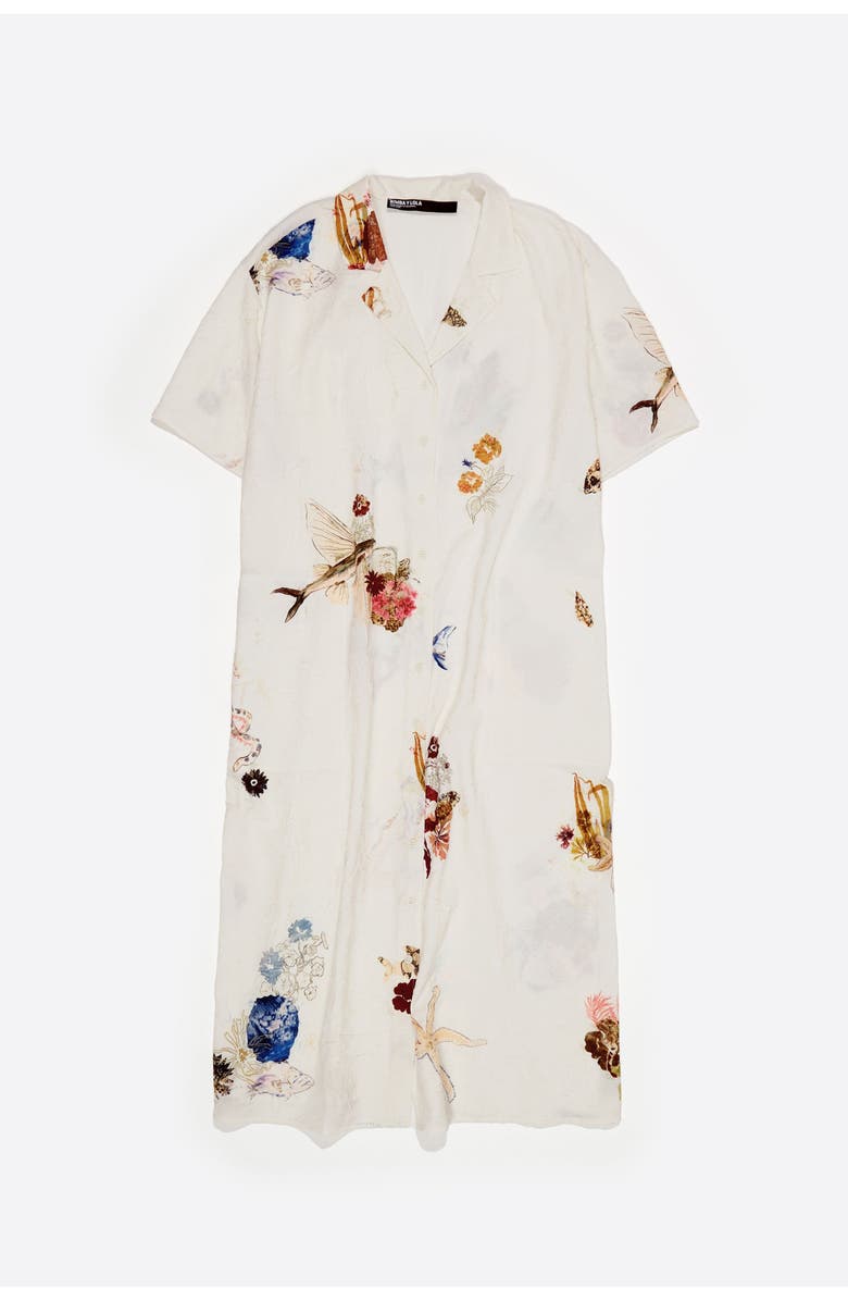 Bimba y Lola Off-White Seabed Wrinkled Fabric Shirt Dress, Alternate, color, Seabed Off White