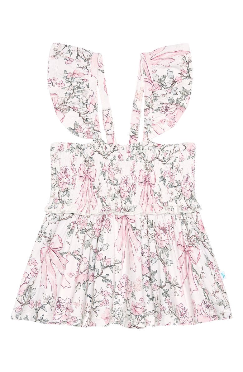 Posh Peanut Flutter Sleeve Smocked Bodice Peplum Top & Bloomers Set, Alternate, color, Light/ Pastel Pink