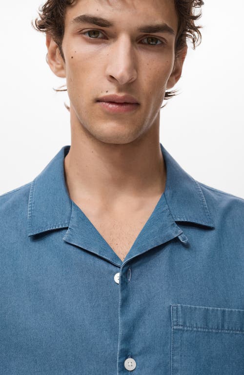 Mango Cotton Denim Camp Shirt In Blue