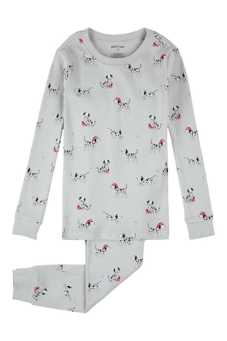 Kids' Firefighter Dalmatian Print Fitted Two-Piece Pajamas, Main, color, LIGHT GREY