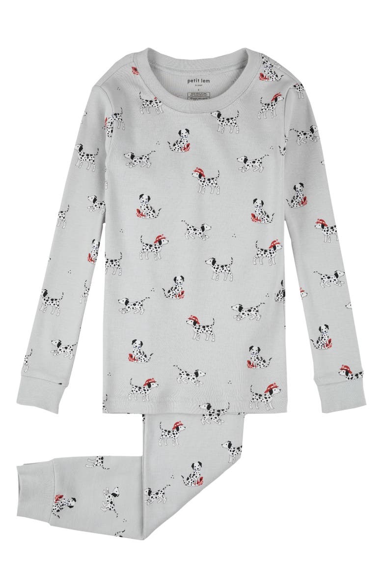 Petit Lem Kids' Firefighter Dalmatian Print Fitted Two-Piece Pajamas, Main, color, Light Grey