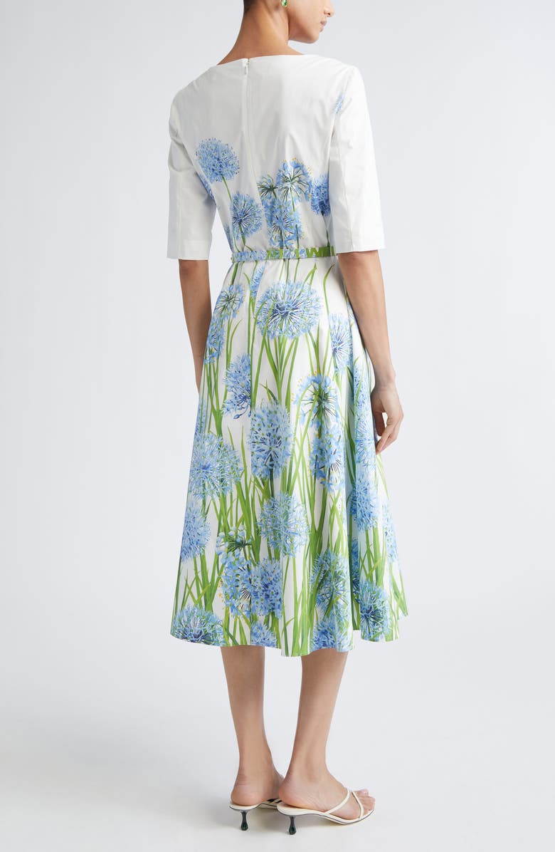 Oscar de la Renta Allium Cotton Stretch Poplin Belted Dress, Alternate, color, Blue/ White