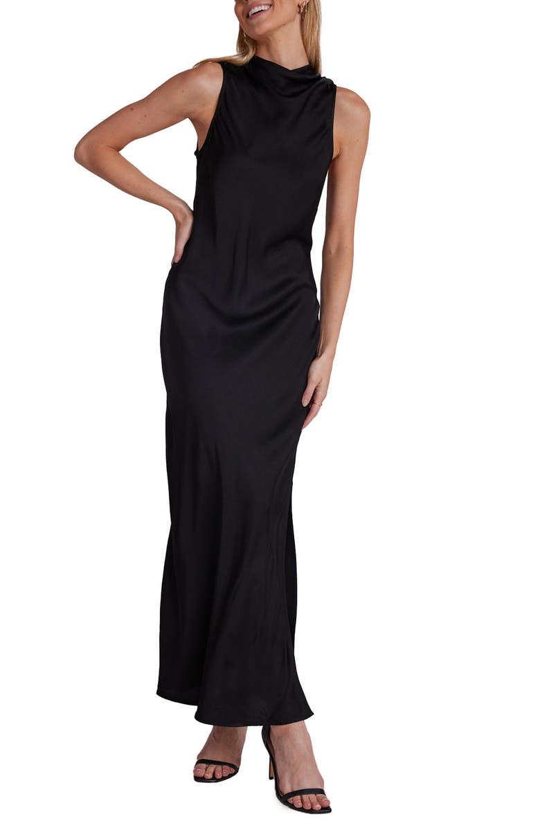 Bella Dahl Mock Neck Sleeveless Matte Satin Gown, Main, color, 