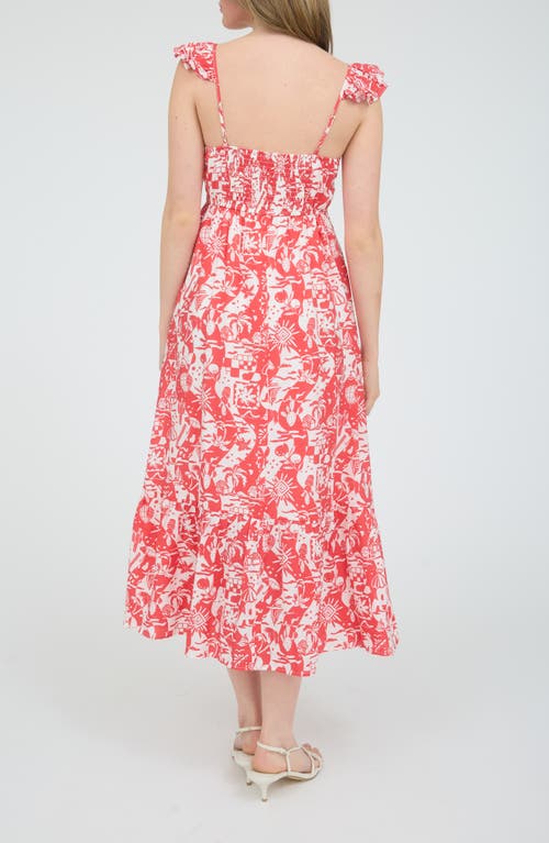 August Sky Ruffle Strap Empire Waist Midi Dress