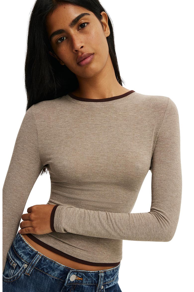 Women's Double Layer Long Sleeve, Alternate, color, Acorn Marle Dark Oak