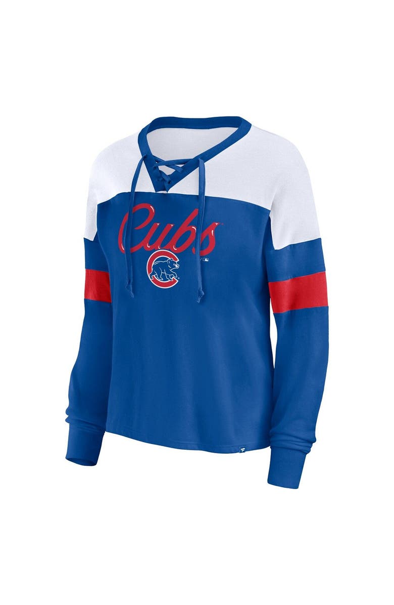 FANATICS Women's Fanatics Branded Royal/White Chicago Cubs Even Match Lace-Up Long Sleeve V-Neck T-Shirt, Alternate, color, Royal
