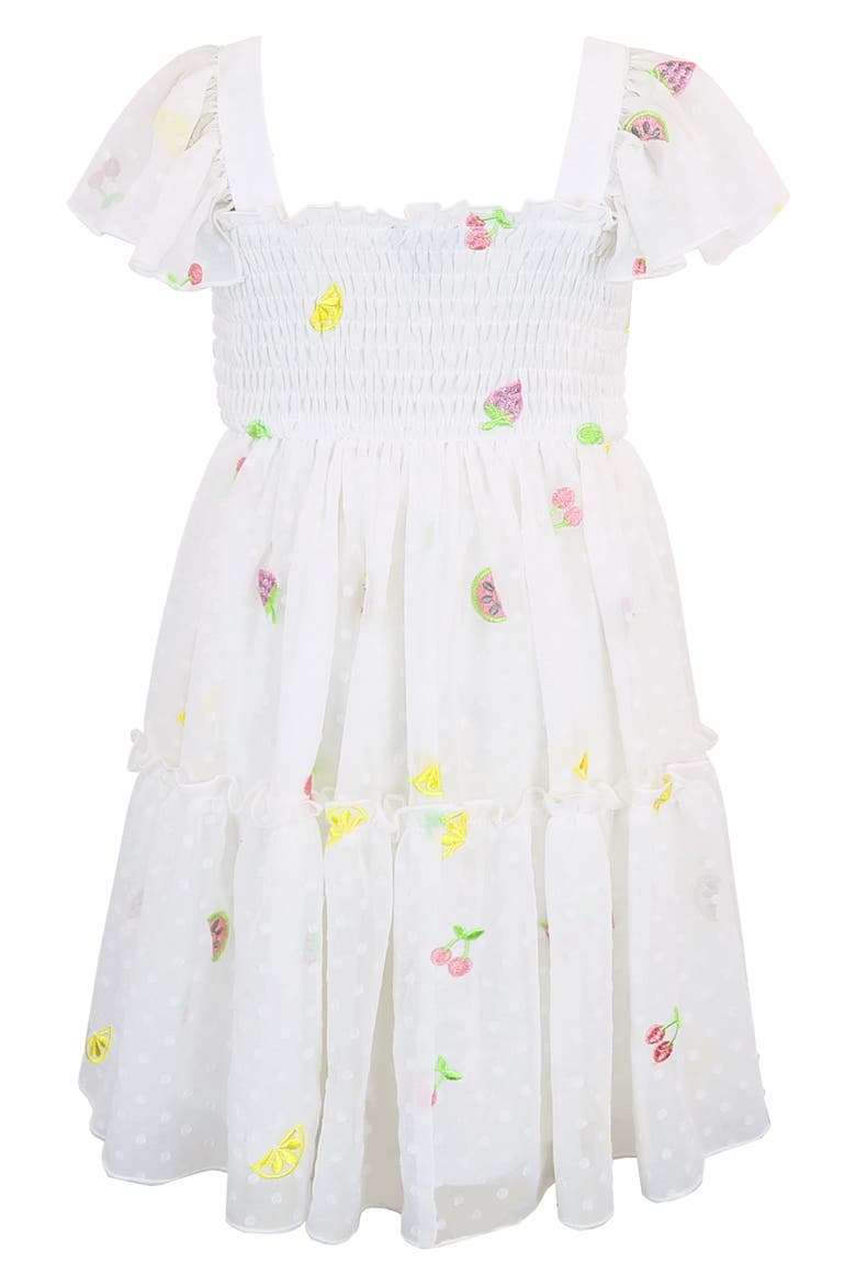 Kids' Fruit Embroidered Smocked Dress, Alternate, color, IVORY/ MULTI