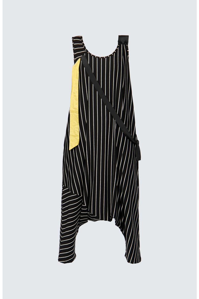 Zara Striped Viscose Jersey Jumpsuit, Alternate, color, Black