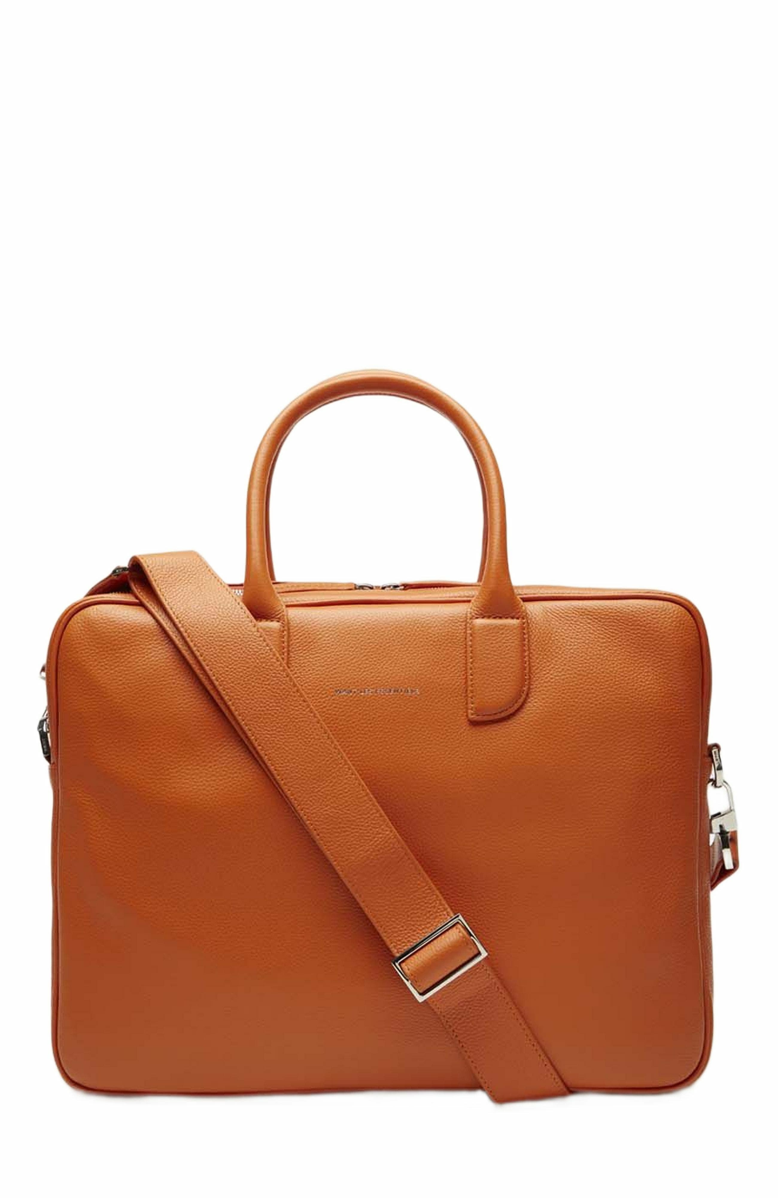 Want Les Essentiels Lesage Pebble-Grained Leather Computer Bag, Alternate, color, Orange