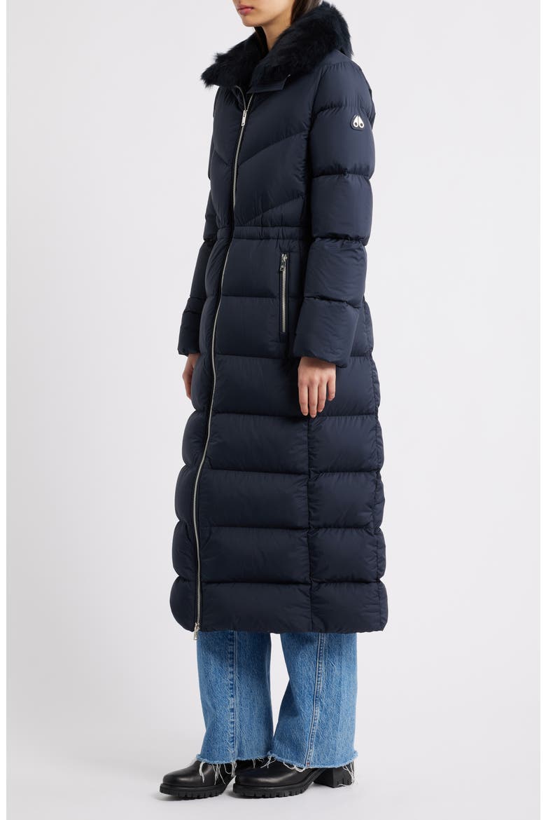 Belle Cote Down Puffer Coat with Genuine Shearling Collar, Alternate, color, NAVY W/ NAVY SH
