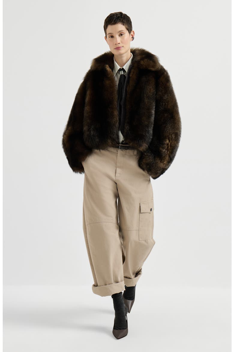 Délavé cotton canvas cargo barrel trousers with monili, Alternate, color, Beige