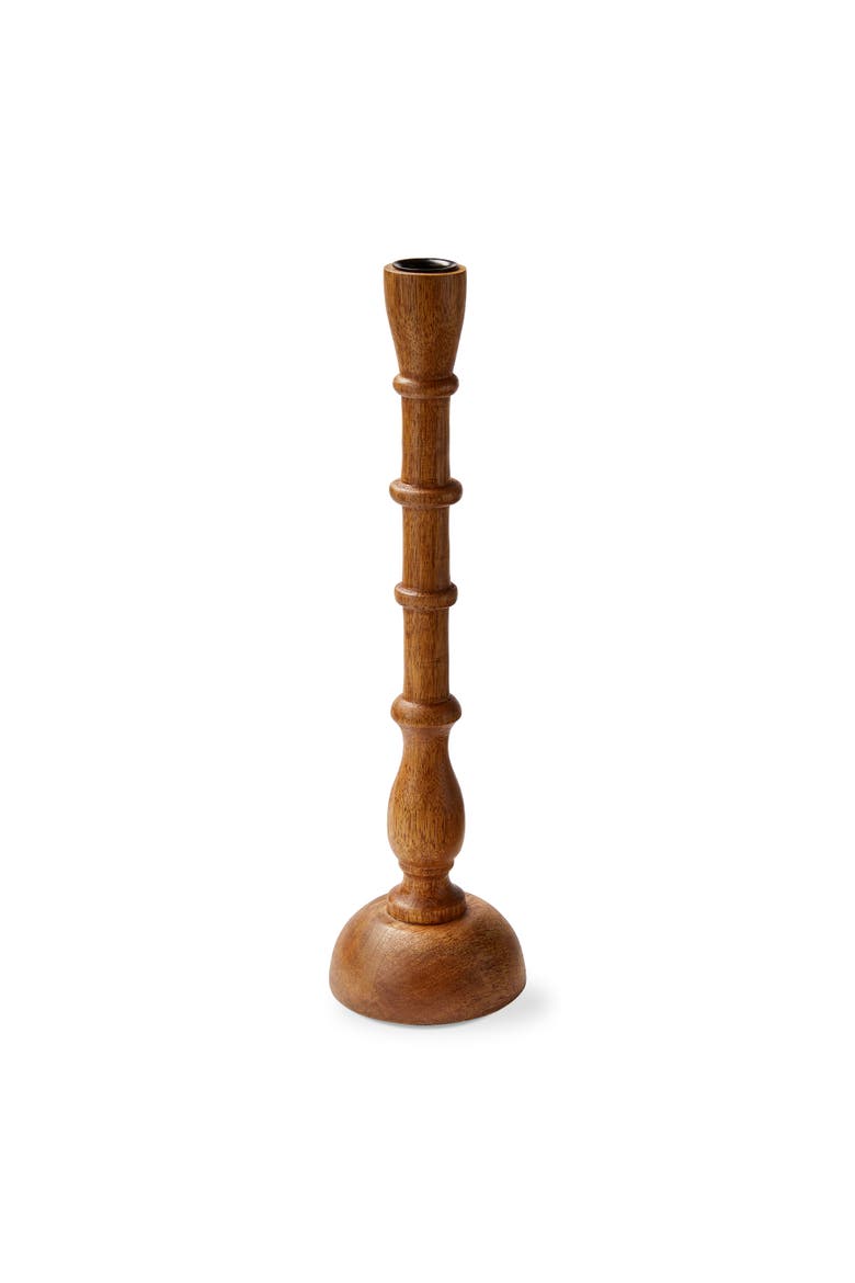 Tara Large Natural Mango Wood and Metal Taper Candle Holder, Main, color, Brown
