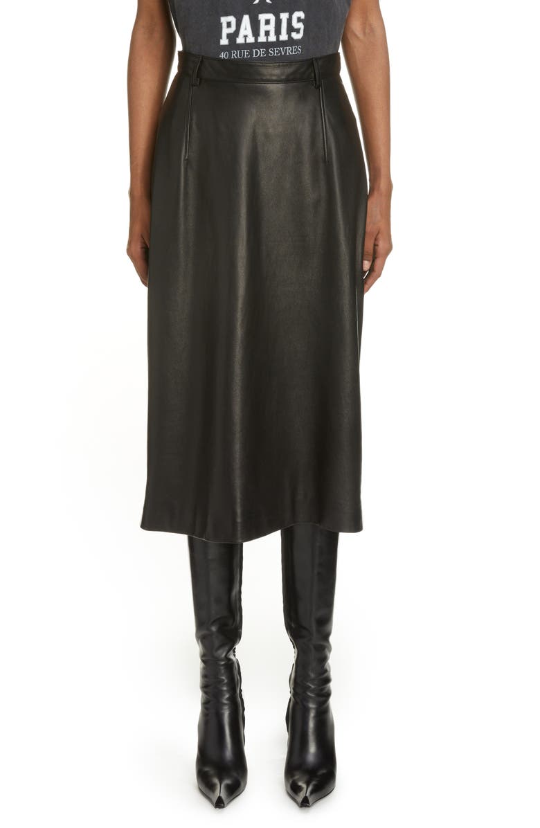 Balenciaga Leather A-Line Midi Skirt, Main, color, 