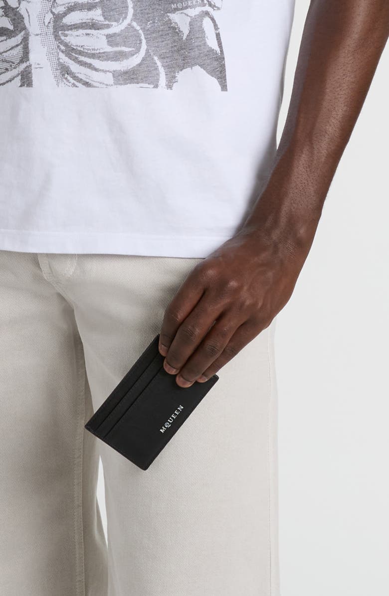 McQueen Leather Card Case, Alternate, color, Black/ Silver