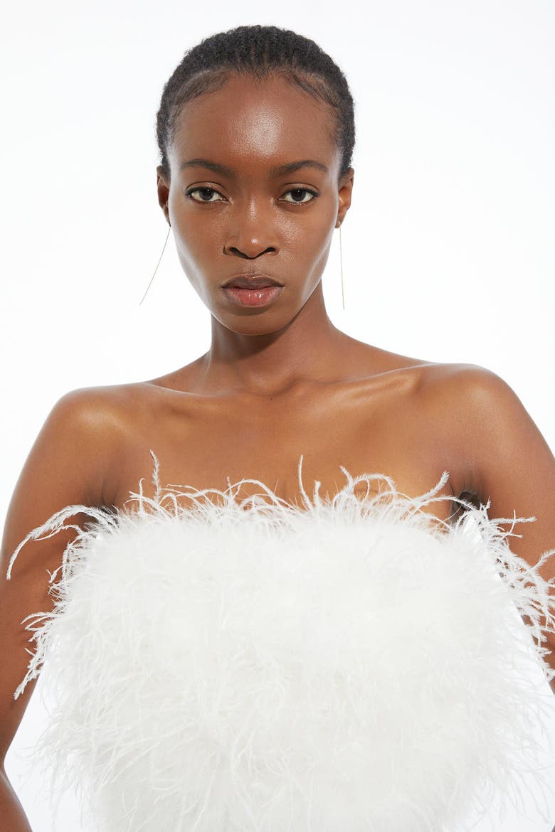 Feather Detail Bandeau Knit Midi Dress, Alternate, color, Ivory