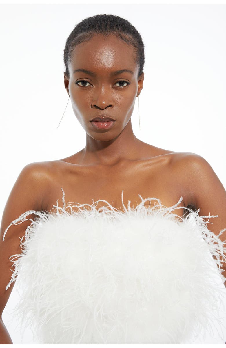 Karen Millen Feather Detail Bandeau Knit Midi Dress, Alternate, color, Ivory