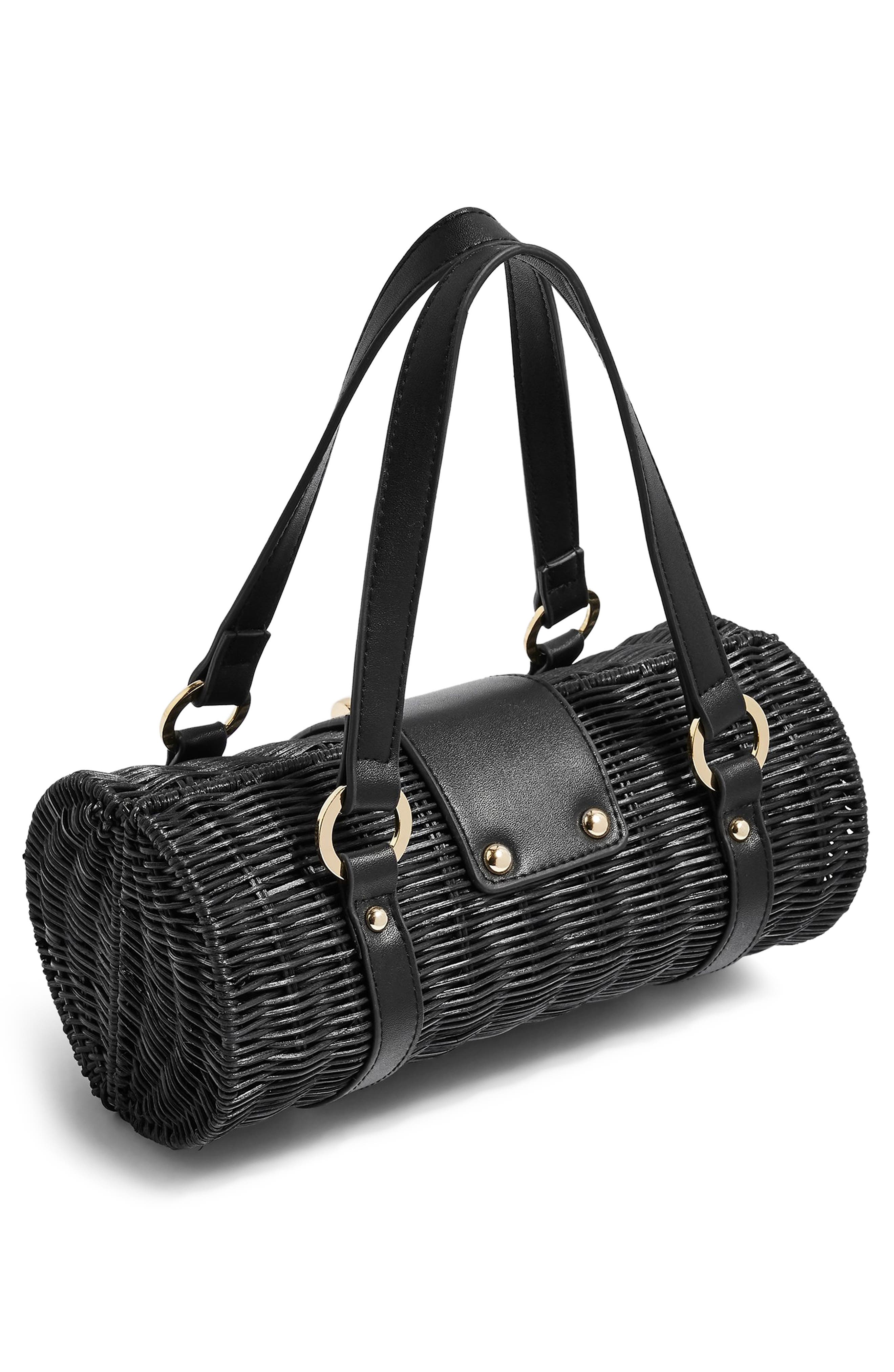 Topshop Sydney Straw Bowler Bag, Alternate, color, 
