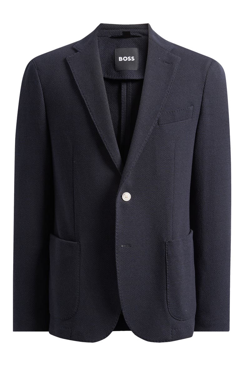 Hanry Slim Fit Navy Cotton Blend Piqué Blazer, Main, color, DARK BLUE