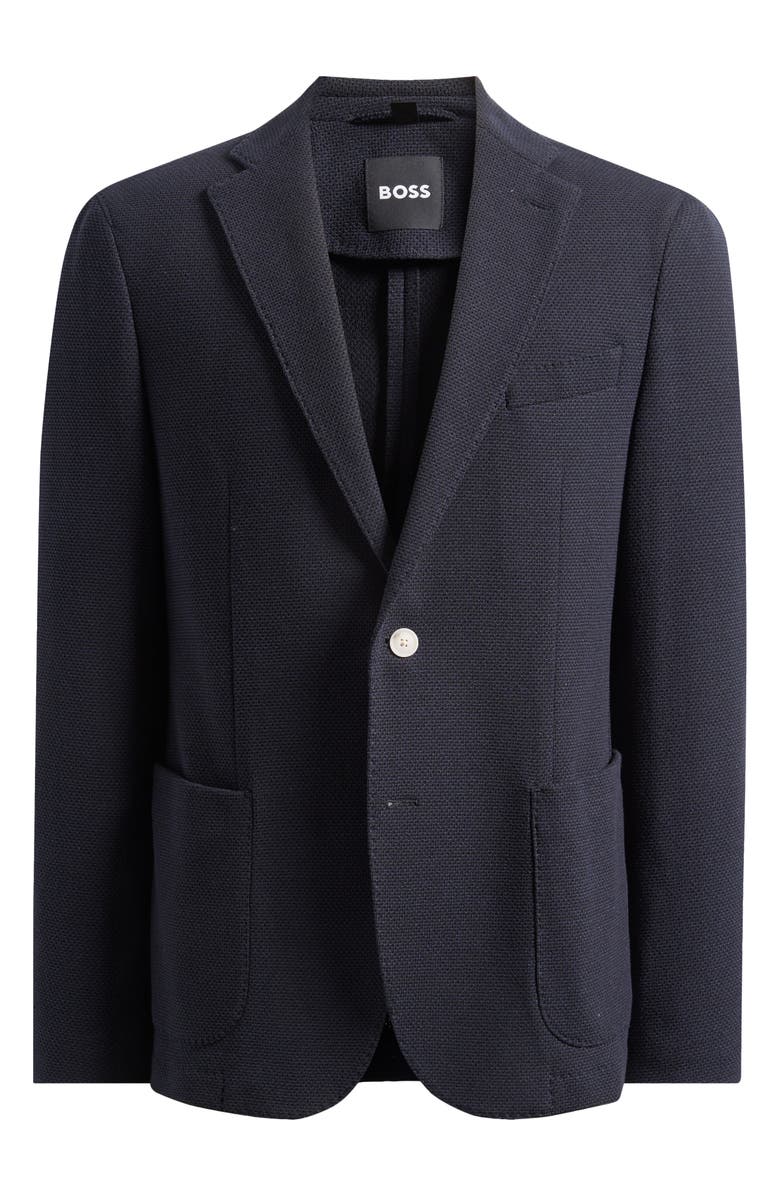 BOSS Hanry Slim Fit Navy Cotton Blend Piqué Blazer, Main, color, Dark Blue