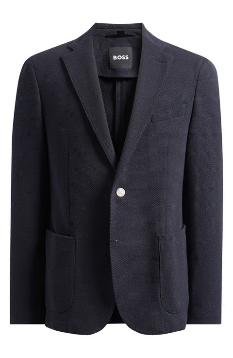 Hanry Slim Fit Navy Cotton Blend Piqué Blazer