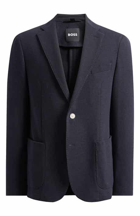 Hanry Slim Fit Navy Cotton Blend Piqué Blazer