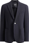 BOSS Hanry Slim Fit Navy Cotton Blend Piqué Blazer