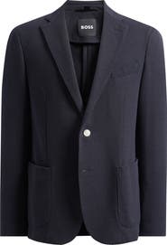 BOSS Hanry Slim Fit Navy Cotton Blend Piqué Blazer