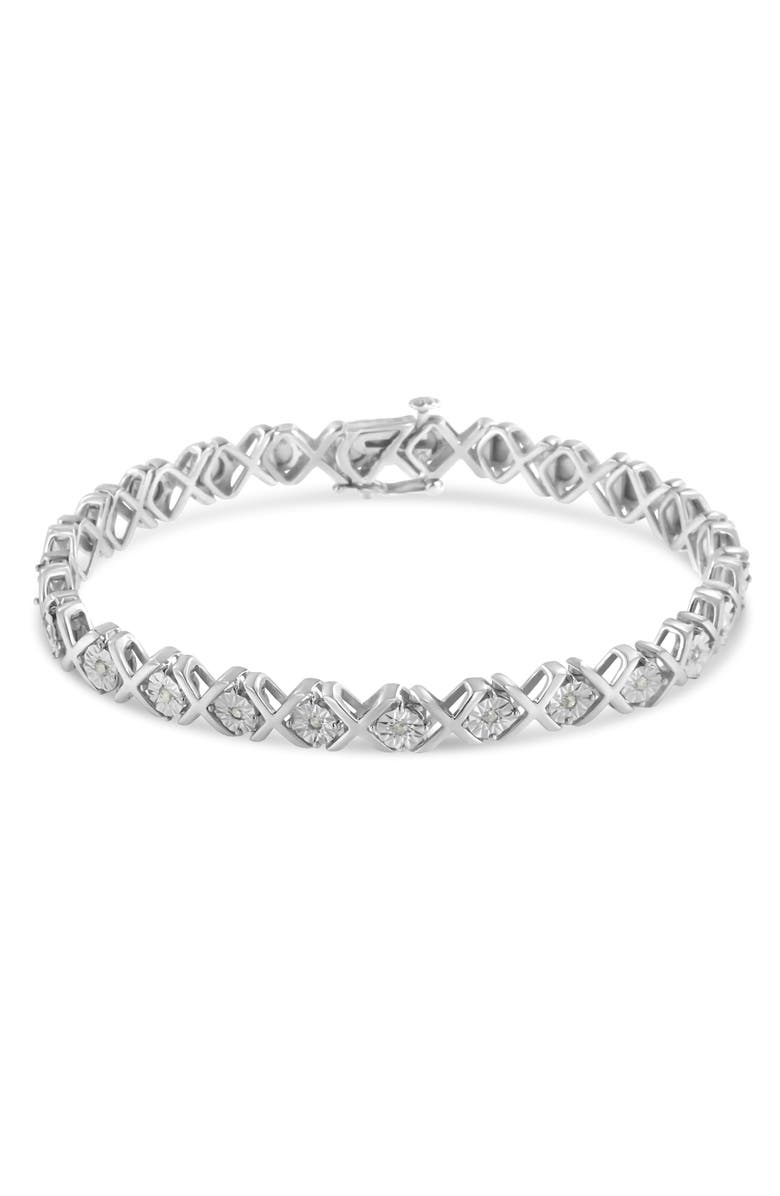 Haus of Brilliance Silver 1/10 cttw Miracle-Set Round-Cut Diamond "X" Link Tennis Bracelet, Alternate, color, White