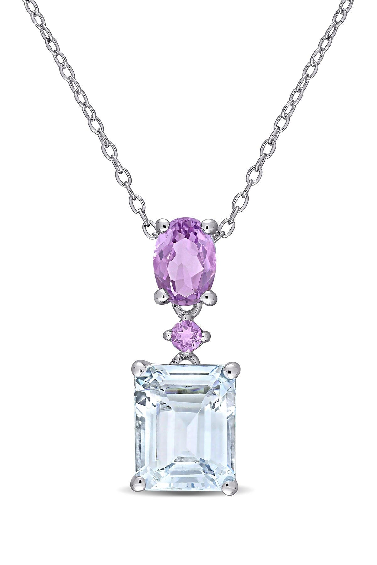 DELMAR Sterling Silver Aquamarine & Amethyst Pendant Necklace