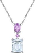 DELMAR Sterling Silver Aquamarine & Amethyst Pendant Necklace