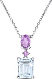 DELMAR Sterling Silver Aquamarine & Amethyst Pendant Necklace