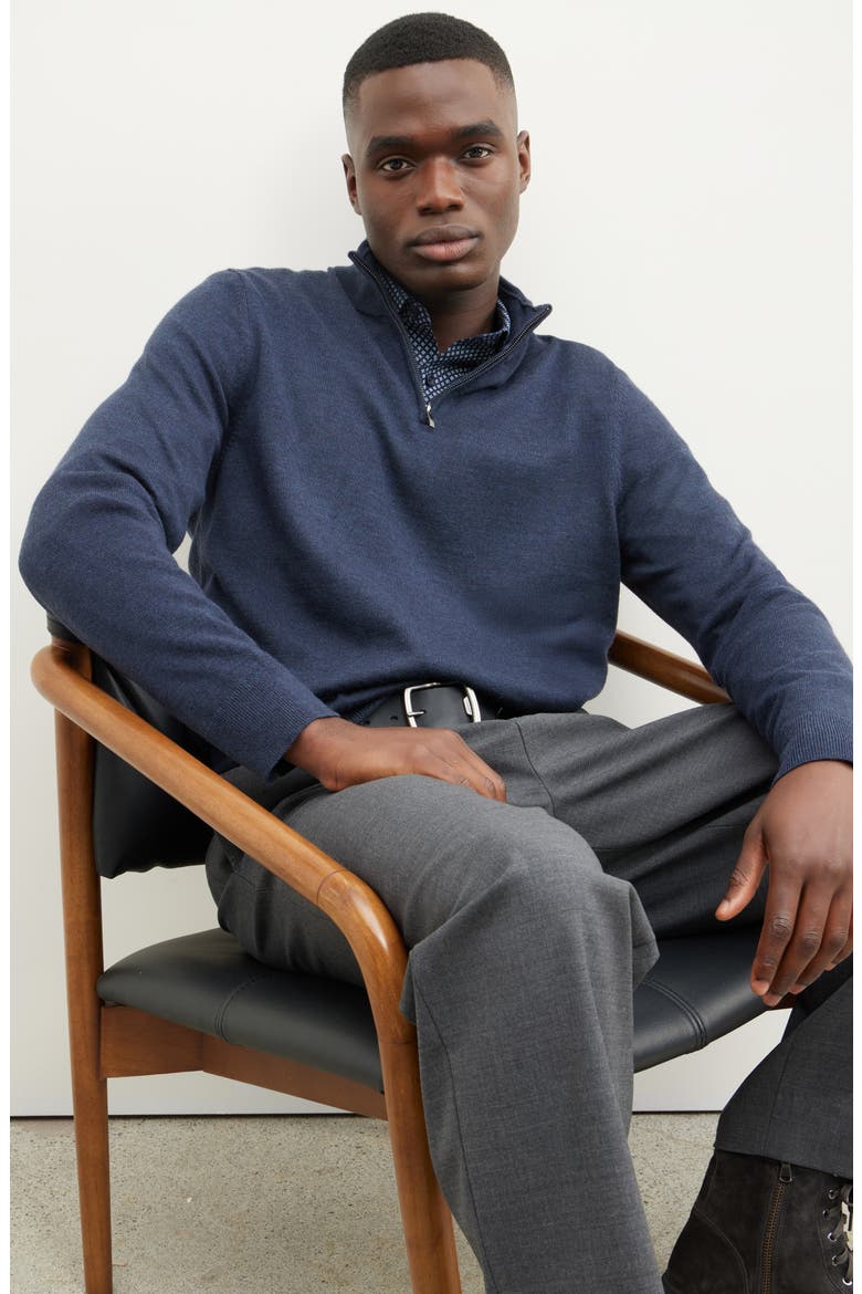 Washable Italian Merino Wool Quarter Zip Sweater, Alternate, color, NAVY IRIS HEATHER