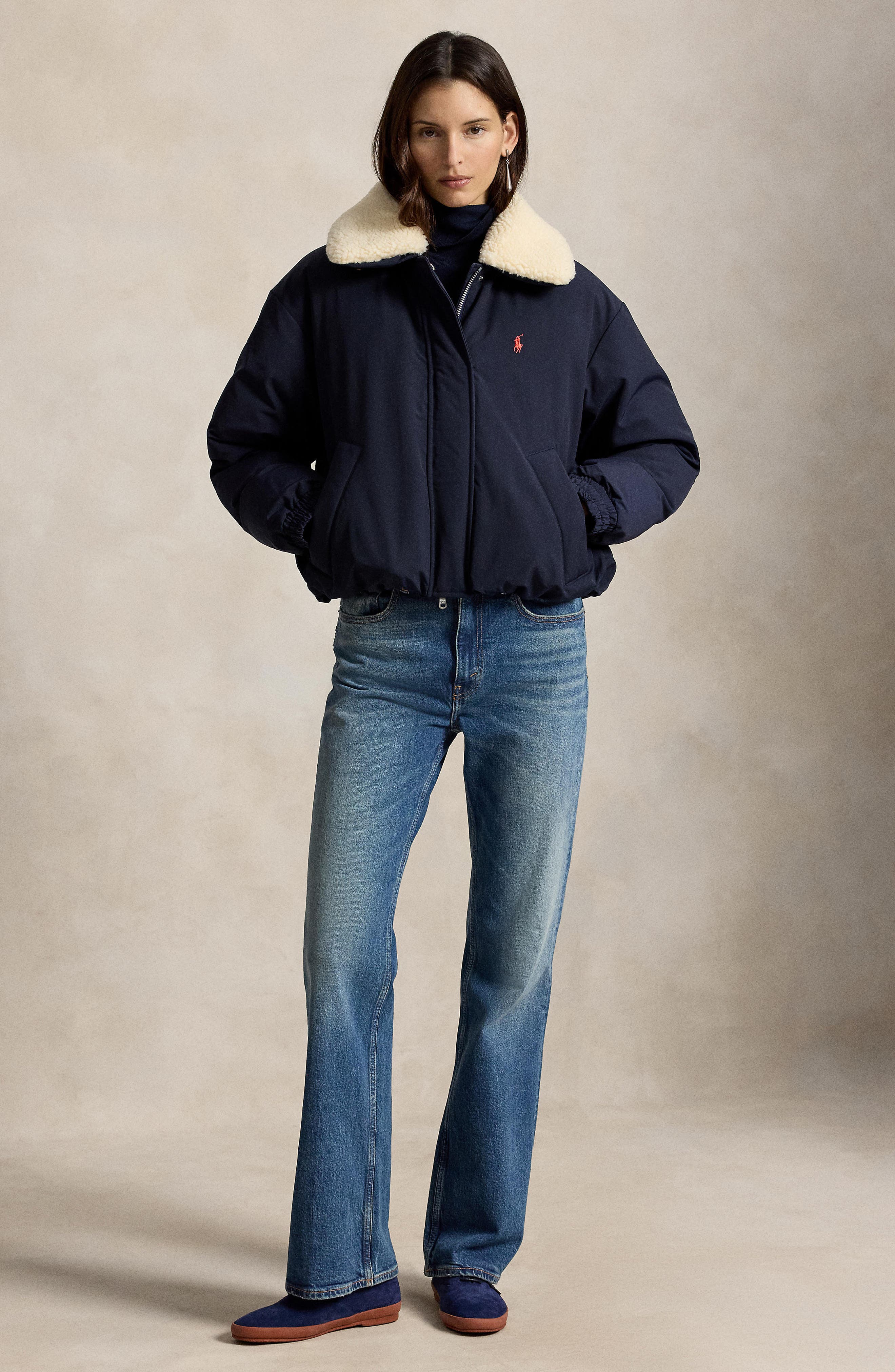 Polo Ralph Lauren Matte Down Jacket with Faux Shearling Collar